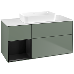 Villeroy und Boch Finion Waschtischunterschrank F701PDGM 120x60,3x50,1cm, Regal links Black matt lacquer, Olive Matt Lacquer