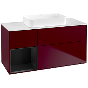 Villeroy und Boch Finion Waschtischunterschrank F701PDHB 120x60,3x50,1cm, Regal links Black matt lacquer, Peony Matt