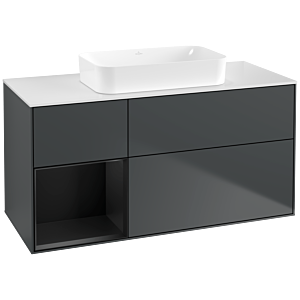 Villeroy und Boch Finion Waschtischunterschrank F701PDHG 120x60,3x50,1cm, Regal links Black matt lacquer, Midnight Blue Matt Lacquer