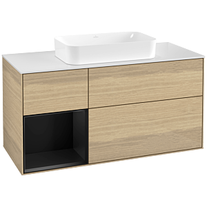 Villeroy und Boch Finion Waschtischunterschrank F701PDPC 120x60,3x50,1cm, Regal links Black matt lacquer, Oak Veneer
