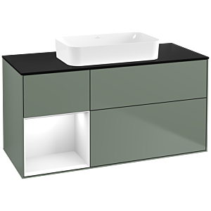Villeroy und Boch Finion Waschtischunterschrank F702GFGM 120x60,3x50,1cm, Regal links Glossy white lacquer, Olive Matt Lacquer