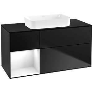 Villeroy und Boch Finion Waschtischunterschrank F702GFPD 120x60,3x50,1cm, Regal links Glossy white lacquer, Black matt lacquer