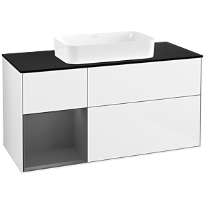 Villeroy und Boch Finion Waschtischunterschrank F702GKGF 120x60,3x50,1cm, Regal links Anthracite matt, Glossy white lacquer