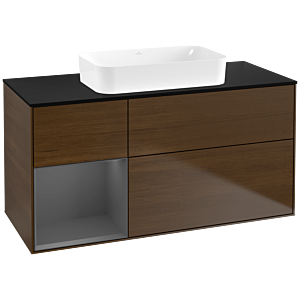 Villeroy und Boch Finion Waschtischunterschrank F702GKGN 120x60,3x50,1cm, Regal links Anthracite matt, Walnut veneer