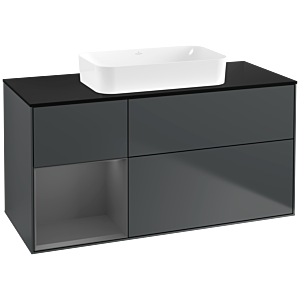 Villeroy und Boch Finion Waschtischunterschrank F702GKHG 120x60,3x50,1cm, Regal links Anthracite matt, Midnight Blue Matt Lacquer
