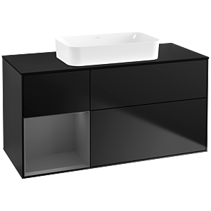 Villeroy und Boch Finion Waschtischunterschrank F702GKPD 120x60,3x50,1cm, Regal links Anthracite matt, Black matt lacquer