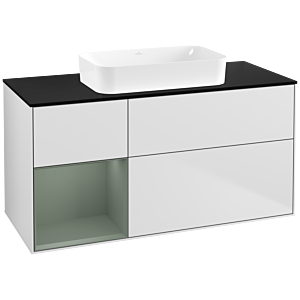 Villeroy et Boch Finion F702GMMT 120x60.3x50.1cm, étagère à gauche Olive Matt Lacquer , laqué blanc mat