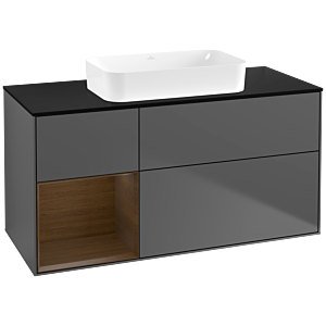 Villeroy und Boch Finion Waschtischunterschrank F702GNGK 120x60,3x50,1cm, Regal links Walnut veneer, Anthracite matt