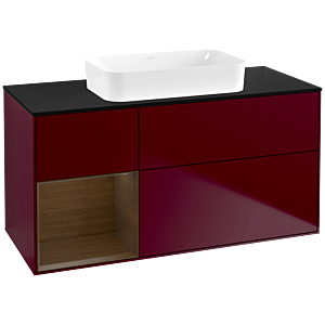 Villeroy und Boch Finion Waschtischunterschrank F702GNHB 120x60,3x50,1cm, Regal links Walnut veneer, Peony Matt