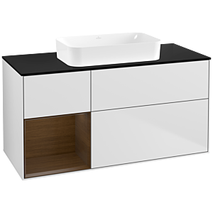 Villeroy und Boch Finion Waschtischunterschrank F702GNMT 120x60,3x50,1cm, Regal links Walnut veneer, White matt lacquer