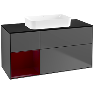 Villeroy und Boch Finion Waschtischunterschrank F702HBGK 120x60,3x50,1cm, Regal links Peony, Anthracite matt