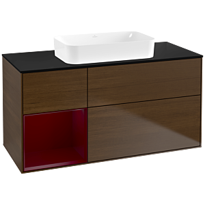 Villeroy und Boch Finion Waschtischunterschrank F702HBGN 120x60,3x50,1cm, Regal links Peony, Walnut veneer