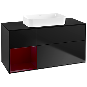 Villeroy und Boch Finion Waschtischunterschrank F702HBPD 120x60,3x50,1cm, Regal links Peony, Black matt lacquer
