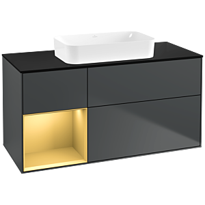 Villeroy und Boch Finion Waschtischunterschrank F702HFHG 120x60,3x50,1cm, Regal links Gold matt, Midnight Blue Matt Lacquer