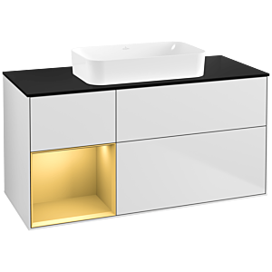 Villeroy und Boch Finion Waschtischunterschrank F702HFMT 120x60,3x50,1cm, Regal links Gold matt, White matt lacquer