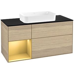 Villeroy und Boch Finion Waschtischunterschrank F702HFPC 120x60,3x50,1cm, Regal links Gold matt, Oak Veneer
