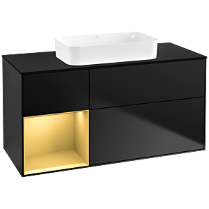Villeroy und Boch Finion Waschtischunterschrank F702HFPD 120x60,3x50,1cm, Regal links Gold matt, Black matt lacquer