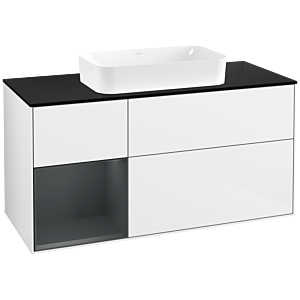 Villeroy und Boch Finion Waschtischunterschrank F702HGGF 120x60,3x50,1cm, Regal links Midnight Blue Matt Lacquer, Glossy white lacquer