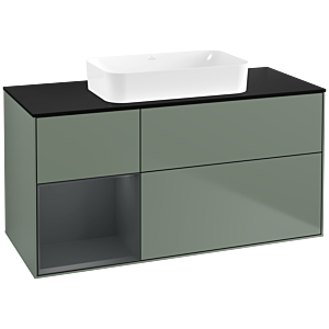 Villeroy und Boch Finion Waschtischunterschrank F702HGGM 120x60,3x50,1cm, Regal links Midnight Blue Matt Lacquer, Olive Matt Lacquer