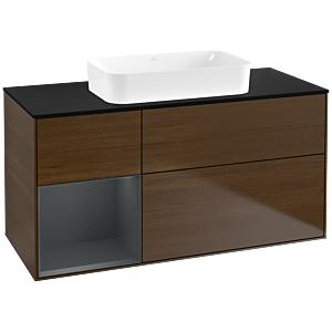Villeroy und Boch Finion Waschtischunterschrank F702HGGN 120x60,3x50,1cm, Regal links Midnight Blue Matt Lacquer, Walnut veneer