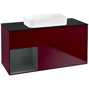 Villeroy und Boch Finion Waschtischunterschrank F702HGHB 120x60,3x50,1cm, Regal links Midnight Blue Matt Lacquer, Peony Matt