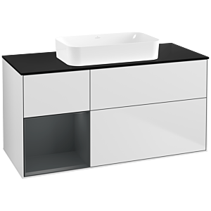Villeroy und Boch Finion Waschtischunterschrank F702HGMT 120x60,3x50,1cm, Regal links Midnight Blue Matt Lacquer, White matt lacquer