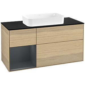 Villeroy und Boch Finion Waschtischunterschrank F702HGPC 120x60,3x50,1cm, Regal links Midnight Blue Matt Lacquer, Oak Veneer