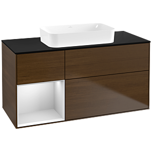 Villeroy und Boch Finion Waschtischunterschrank F702MTGN 120x60,3x50,1cm, Regal links White matt lacquer, Walnut veneer
