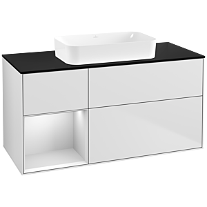 Villeroy und Boch Finion Waschtischunterschrank F702MTMT 120x60,3x50,1cm, Regal links White matt lacquer, White matt lacquer