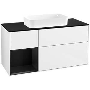 Villeroy et Boch Finion Villeroy et Boch F702PDGF 120x60,3x50,1cm, étagère à gauche laqué noir mat, laqué blanc brillant
