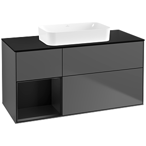 Villeroy und Boch Finion Waschtischunterschrank F702PDGK 120x60,3x50,1cm, Regal links Black matt lacquer, Anthracite matt