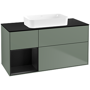 Villeroy et Boch Finion Villeroy et Boch F702PDGM 120x60.3x50.1cm, étagère gauche laqué noir mat, Olive Matt Lacquer