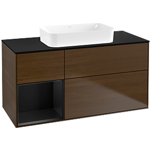 Villeroy und Boch Finion Waschtischunterschrank F702PDGN 120x60,3x50,1cm, Regal links Black matt lacquer, Walnut veneer