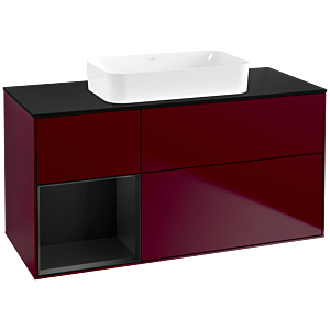 Villeroy und Boch Finion Waschtischunterschrank F702PDHB 120x60,3x50,1cm, Regal links Black matt lacquer, Peony Matt