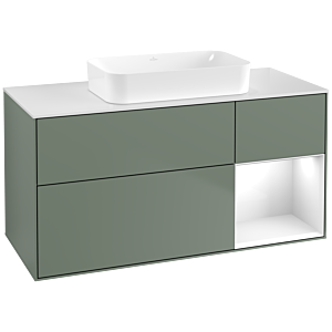 Villeroy und Boch Finion Waschtischunterschrank F711GFGM 120x60,3x50,1cm, Regal rechts Glossy white lacquer, Olive Matt Lacquer