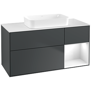 Villeroy und Boch Finion Waschtischunterschrank F711GFHG 120x60,3x50,1cm, Regal rechts Glossy white lacquer, Midnight Blue Matt Lacquer