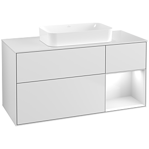 Villeroy et Boch Finion Villeroy et Boch F711GFMT 120x60.3x50.1cm, étagère à droite laqué blanc brillant, laqué blanc mat