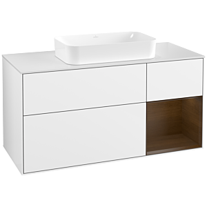 Villeroy und Boch Finion Waschtischunterschrank F711GNGF 120x60,3x50,1cm, Regal rechts Walnut veneer, Glossy white lacquer