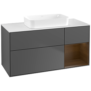 Villeroy und Boch Finion Waschtischunterschrank F711GNGK 120x60,3x50,1cm, Regal rechts Walnut veneer, Anthracite matt