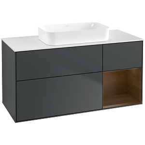 Villeroy und Boch Finion Waschtischunterschrank F711GNHG 120x60,3x50,1cm, Regal rechts Walnut veneer, Midnight Blue Matt Lacquer