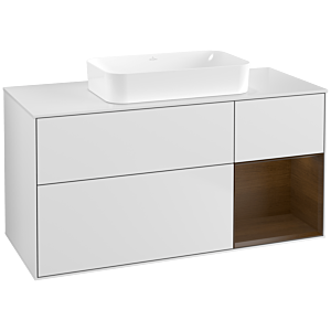Villeroy und Boch Finion Waschtischunterschrank F711GNMT 120x60,3x50,1cm, Regal rechts Walnut veneer, White matt lacquer