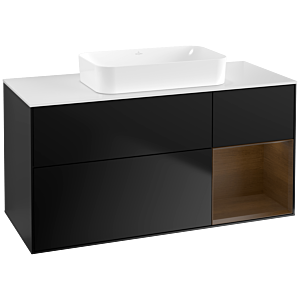 Villeroy und Boch Finion Waschtischunterschrank F711GNPD 120x60,3x50,1cm, Regal rechts Walnut veneer, Black matt lacquer