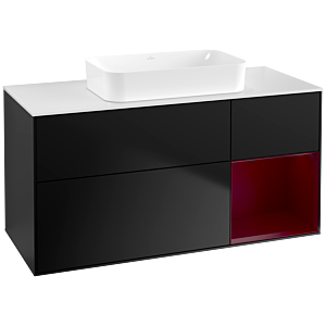 Villeroy und Boch Finion Waschtischunterschrank F711HBPD 120x60,3x50,1cm, Regal rechts Peony, Black matt lacquer