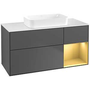 Villeroy und Boch Finion Waschtischunterschrank F711HFGK 120x60,3x50,1cm, Regal rechts Gold matt, Anthracite matt