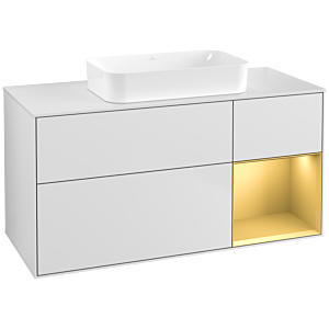 Villeroy und Boch Finion Waschtischunterschrank F711HFMT 120x60,3x50,1cm, Regal rechts Gold matt, White matt lacquer