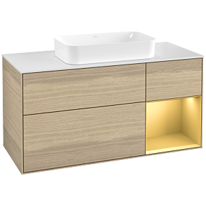 Villeroy und Boch Finion Waschtischunterschrank F711HFPC 120x60,3x50,1cm, Regal rechts Gold matt, Oak Veneer