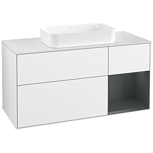 Villeroy und Boch Finion Waschtischunterschrank F711HGGF 120x60,3x50,1cm, Regal rechts Midnight Blue Matt Lacquer, Glossy white lacquer