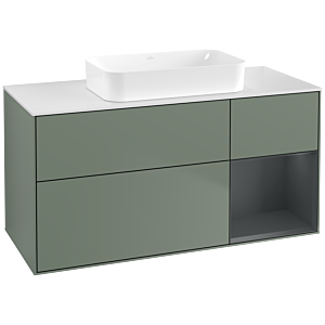 Villeroy und Boch Finion Waschtischunterschrank F711HGGM 120x60,3x50,1cm, Regal rechts Midnight Blue Matt Lacquer, Olive Matt Lacquer
