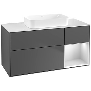 Villeroy und Boch Finion Waschtischunterschrank F711MTGK 120x60,3x50,1cm, Regal rechts White matt lacquer, Anthracite matt