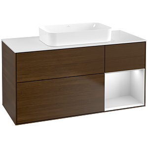 Villeroy und Boch Finion Waschtischunterschrank F711MTGN 120x60,3x50,1cm, Regal rechts White matt lacquer, Walnut veneer